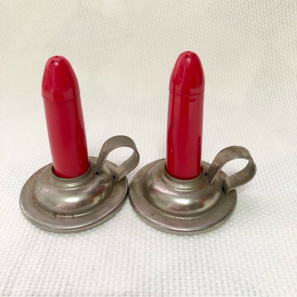 Vintage Red Bullet Salt and Pepper Shakers Candle like design - Pair